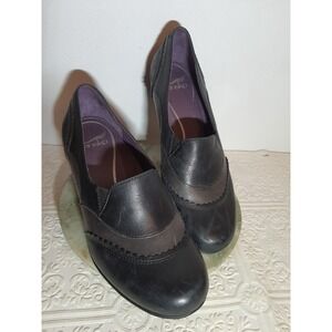 Dansko Womens Size 38 Two Tone Black Gray "Freddy" Leather 2" Heels